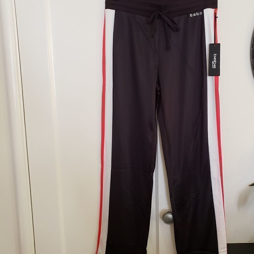 Bebe Tricot Striped Logo Bootcut Fitness Pants